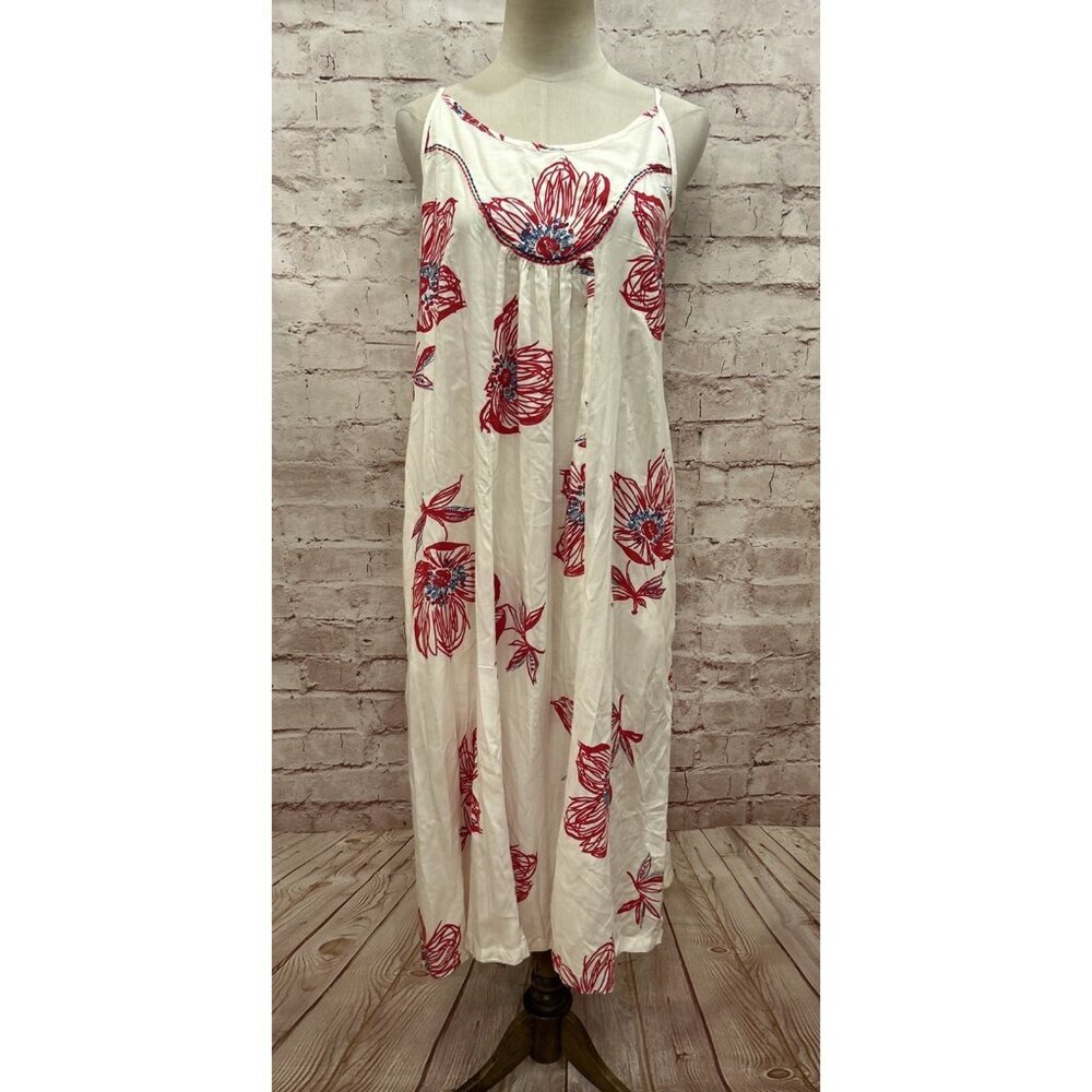 APRIL CORNELL Sleeveless Halter Midi Dress Hawaiian Floral Ivory Red Size XS